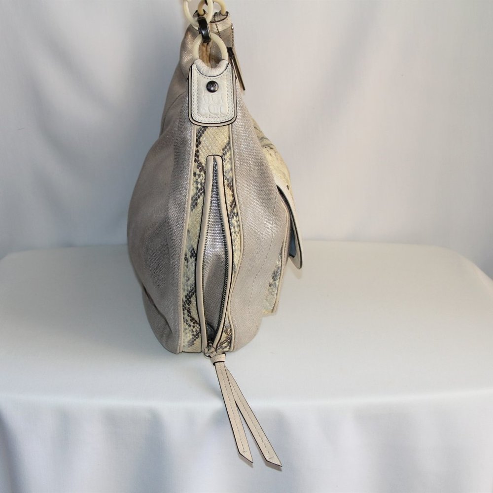 Coach Kristin Python & Silver Linen Large Hobo Bag - image 5